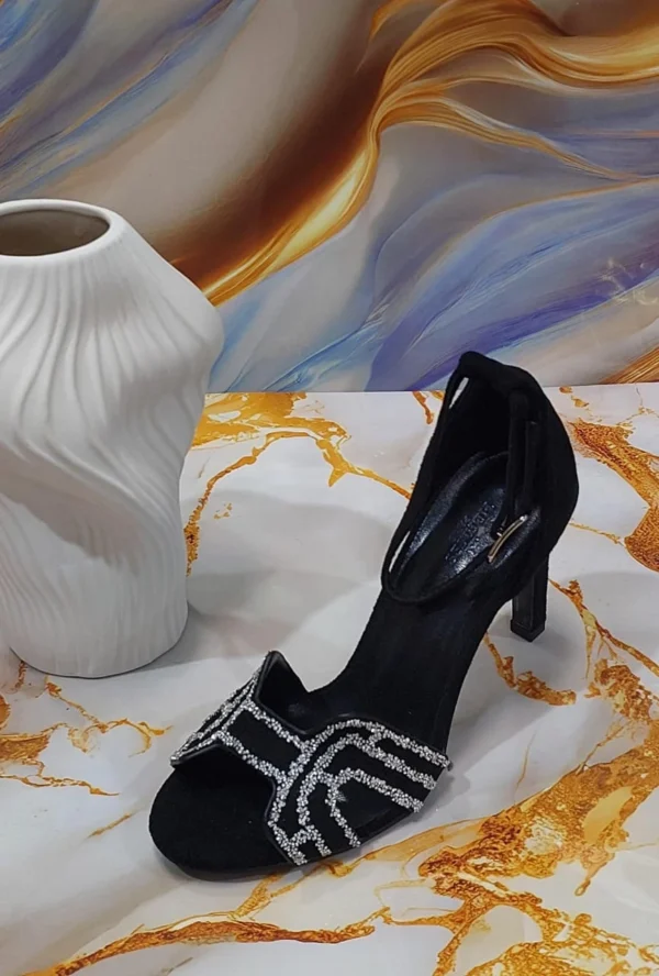 Hermes Black Velvet Crystal Embellished Heels