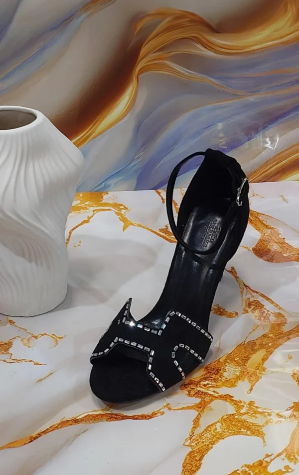 Hermes Black Velvet Crystal Embellished Heels