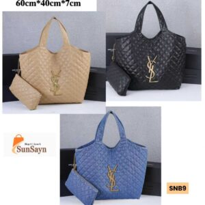 Saint Laurent (YSL) Icare Maxi Shopping Bag in Quilted Denim Blue